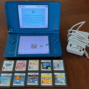 Nintendo DS XL with charger and 10 games